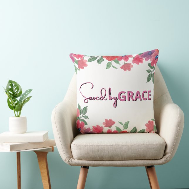 Saved By Grace "20x20" Floral Border Throw Pillow (Chair)
