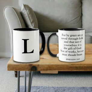 Saved By Grace Bible Verse Christian Monogram Mug