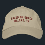 Saved by Grace Christain Embroidered Hat<br><div class="desc">This “Saved by Grace” embroidered hat is a timeless Christian expression of faith. Designed with a minimalist aesthetic and optional state and city(or town) personalisation, it offers comfort and spiritual meaning in one piece. A thoughtful gift for Christmas, Easter, or everyday Christian wear.</div>