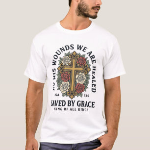 Saved By Grace Christian Cross Floral Shirt