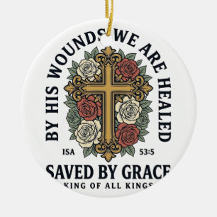 Saved By Grace Christian Cross Floral Shirt Ceramic Tree Decoration