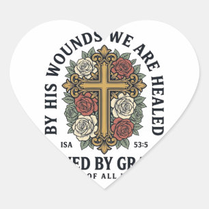 Saved By Grace Christian Cross Floral Shirt Heart Sticker