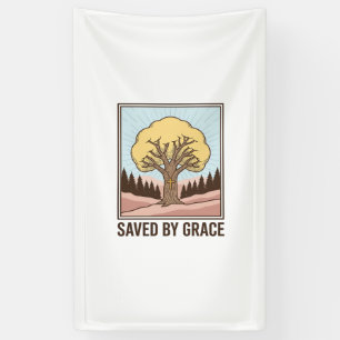 Saved by Grace Christian Tree Vintage Shirt Design Banner