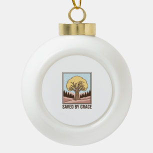 Saved by Grace Christian Tree Vintage Shirt Design Ceramic Ball Christmas Ornament
