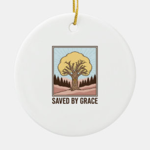Saved by Grace Christian Tree Vintage Shirt Design Ceramic Tree Decoration