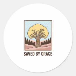 Saved by Grace Christian Tree Vintage Shirt Design Classic Round Sticker