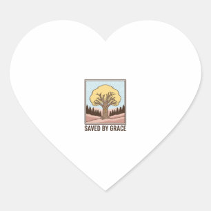 Saved by Grace Christian Tree Vintage Shirt Design Heart Sticker