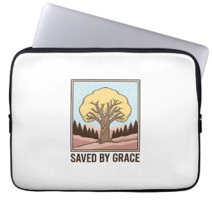 Saved by Grace Christian Tree Vintage Shirt Design Laptop Sleeve