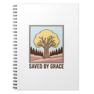 Saved by Grace Christian Tree Vintage Shirt Design Notebook