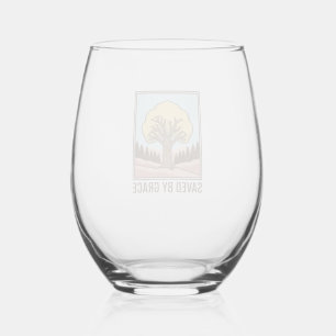 Saved by Grace Christian Tree Vintage Shirt Design Stemless Wine Glass