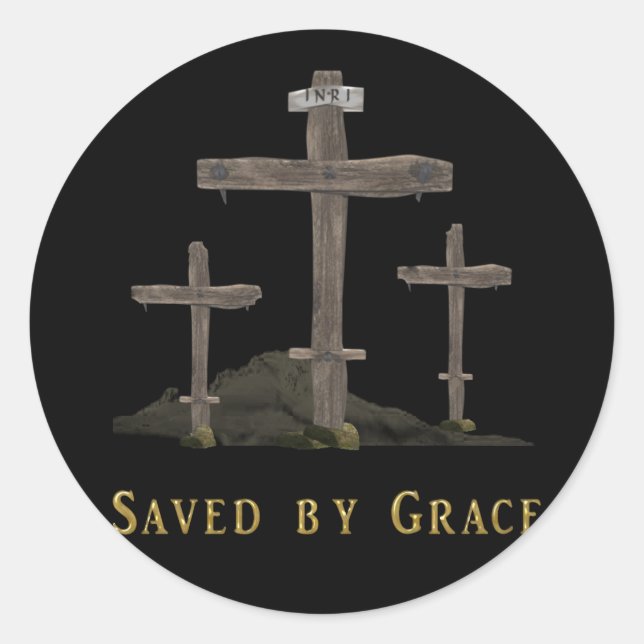 saved by grace classic round sticker (Front)