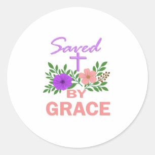 saved by grace classic round sticker