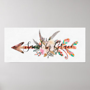 Saved by Grace floral arrow poster