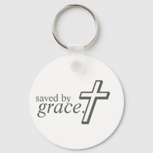 Saved by Grace in white Key Ring