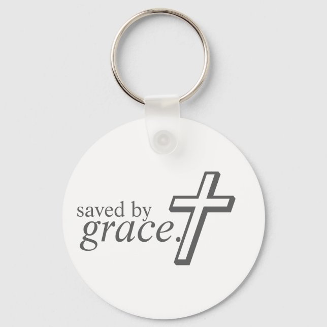 Saved by Grace in white | Key Ring (Front)