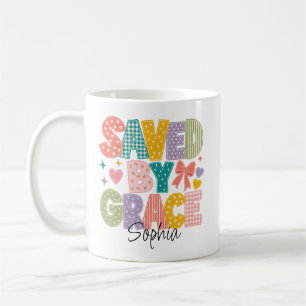 Saved By Grace Retro Christian Faith Personalised Coffee Mug