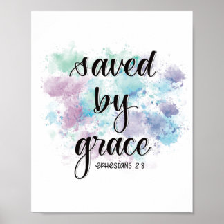 Saved by grace | watercolor background  poster