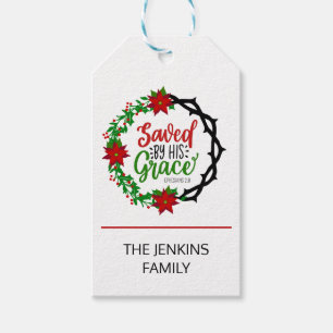 Saved by His Grace Christmas Wreath Gift Tags