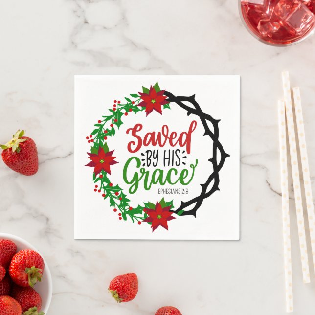 Saved by His Grace Christmas Wreath Napkin (Insitu)