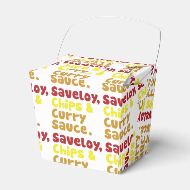 Saveloy, Chips & Curry Sauce. Favour Box (Front Side)