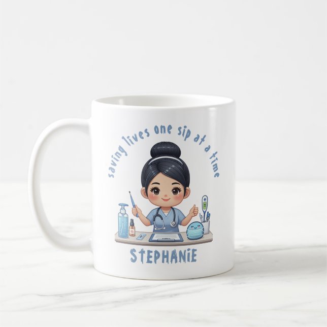 Saving Lives One Sip at a Time Nurse Coffee Mug (Left)
