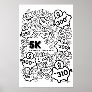 Savings tracker - save $5k in 52 weeks - color in poster