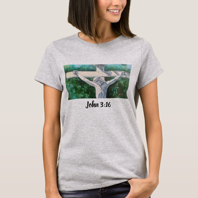 Savior Christian  John 3:16., Christmas- Easter T-Shirt (Front)