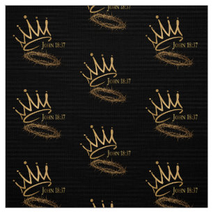 SAVIOR KING JESUS Black/Gold Crown Pattern Fabric