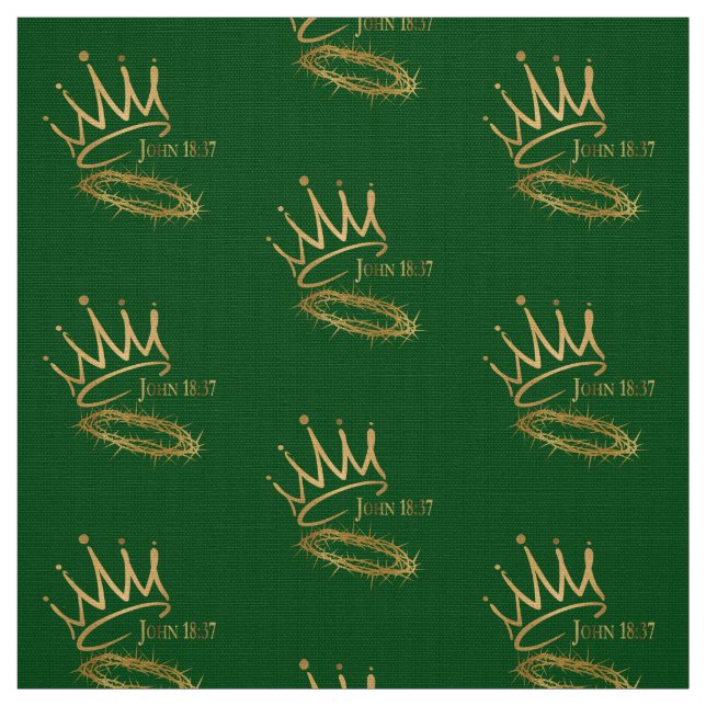 SAVIOR KING JESUS Green/Gold Crown Pattern  Fabric (Swatch)