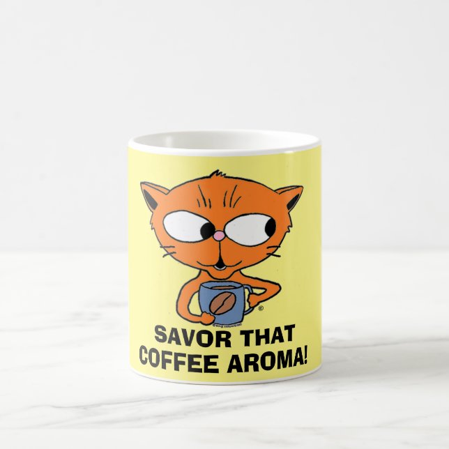 SAVOR THAT COFFEE AROMA! Cat drinking Coffee Mug (Center)