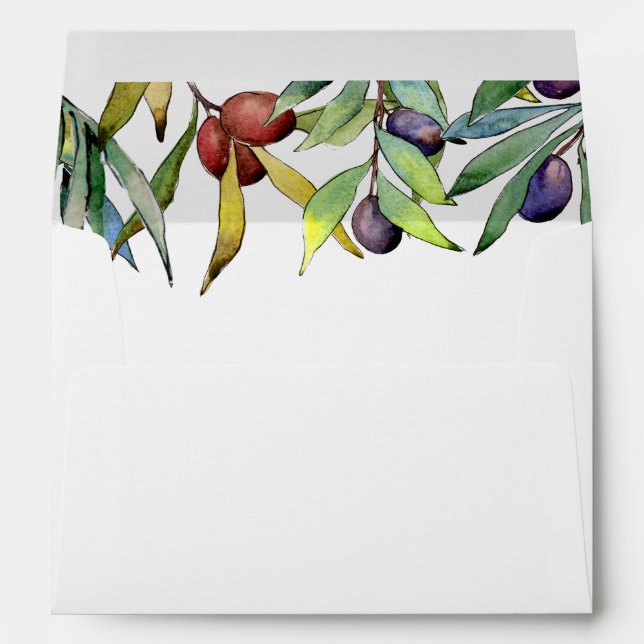 Savory Olives Tuscan Watercolor Wedding Envelope (Back (Bottom))