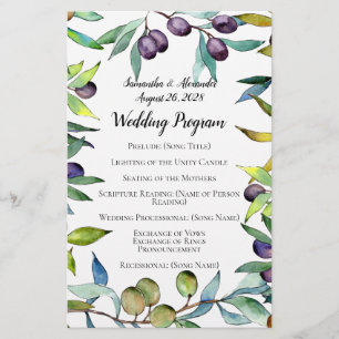 Savory Olives Tuscan Watercolor Wedding Program