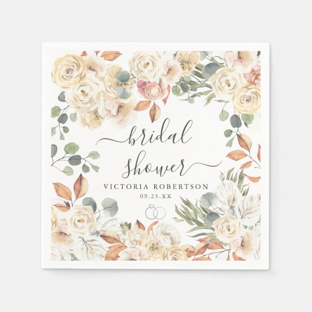 Savory Rustic Floral Bridal Shower Personalised Napkin (Front)