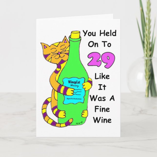 Savour 30 Winey Cat Birthday Card (Front)