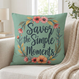 Savour the Simple Moments Boho Floral Quote Cushion
