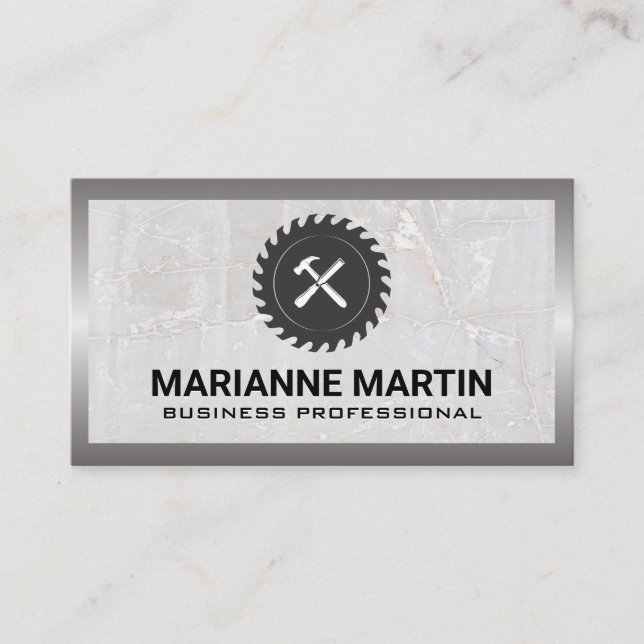 Saw and Hammer | Marble and Metal Business Card (Front)