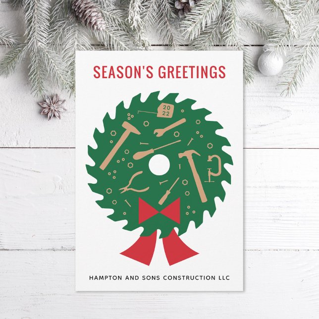 Saw Blade Wreath Construction Company Holiday Card (Creator Uploaded)