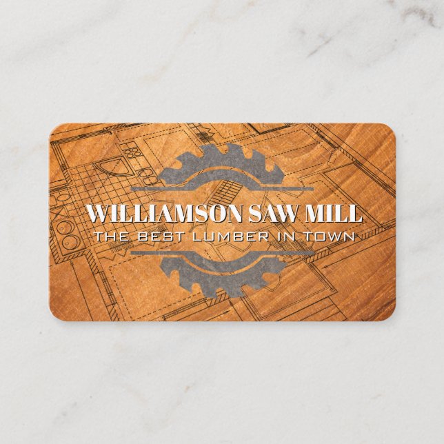 Saw Logo | Lumber | Blueprints Business Card (Front)