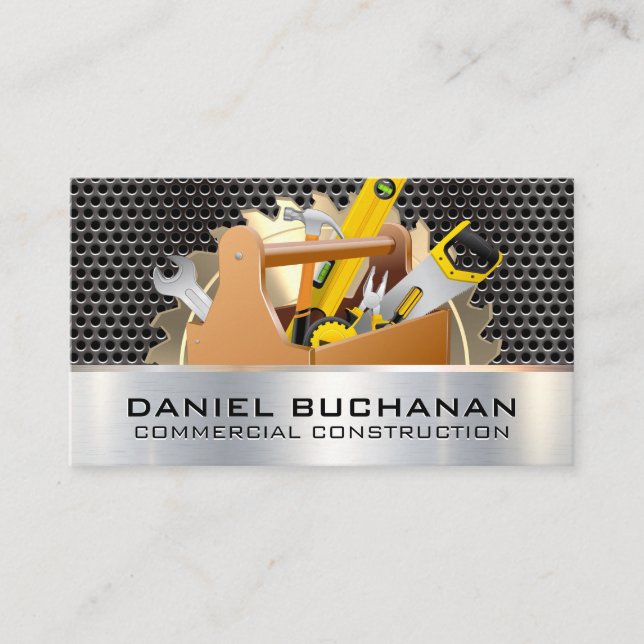 Saw  | Metallic Grill | Carpentry Tool Box Business Card (Front)
