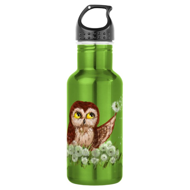 Saw-whet owl dandelion 532 ml water bottle (Front)