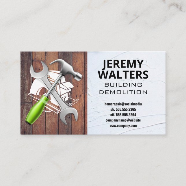 Saw | Wrench | Hammer | Wood and Stucco Business Card (Front)