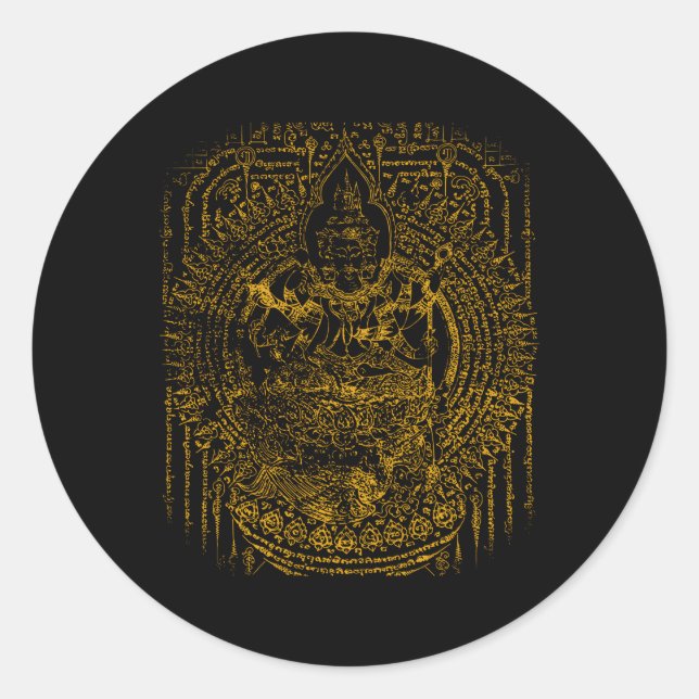 Sawadee Thai Traditional Sak Yant Thai Twin Tigers Classic Round Sticker (Front)