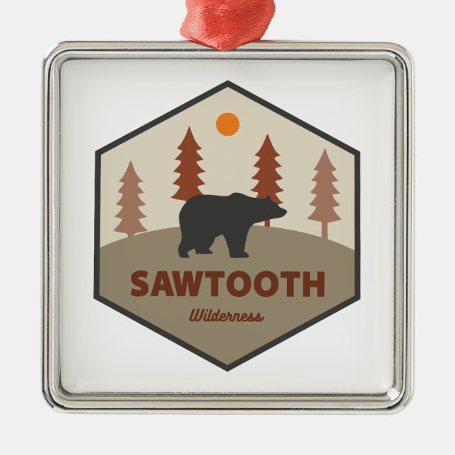 Sawtooth Wilderness Idaho Bear Metal Tree Decoration (Front)