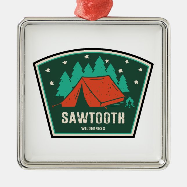 Sawtooth Wilderness Idaho Camping Metal Tree Decoration (Front)