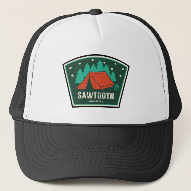 Sawtooth Wilderness Idaho Camping Trucker Hat (Front)