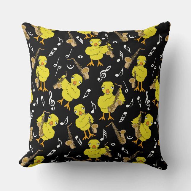Sax Chick Saxophones Music Notes Cushion (Front)
