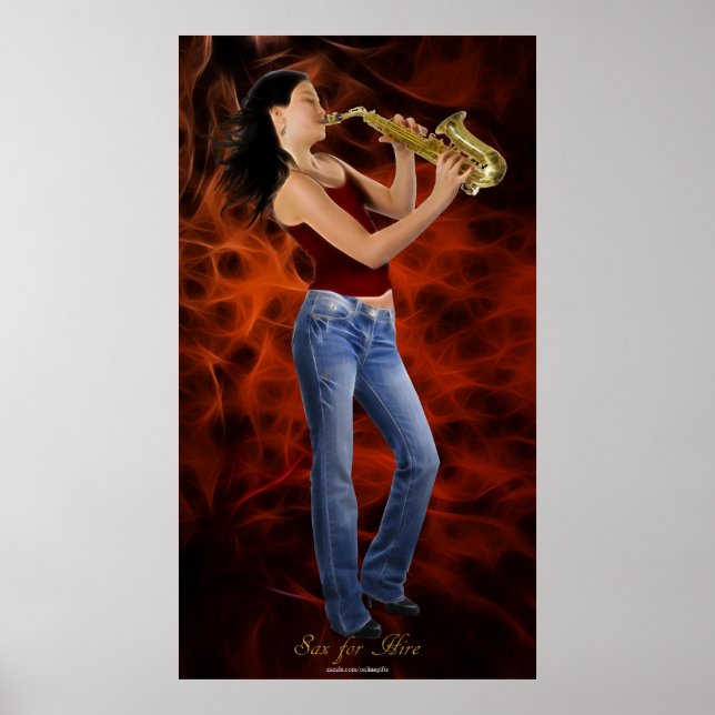 "SAX FOR HIRE" SAXOPHONE Music Lover Art Poster (Front)
