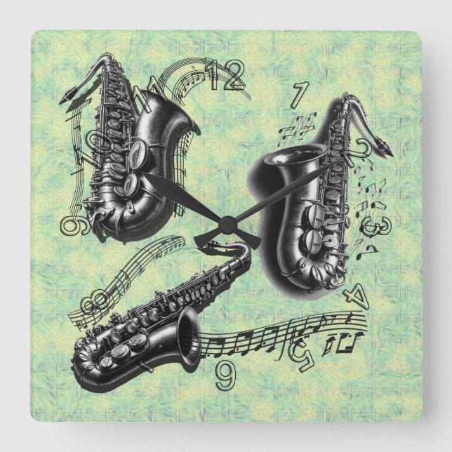 Sax Square Wall Clock (Front)