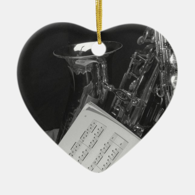Saxaphone and Sheet Music Ceramic Tree Decoration (Front)