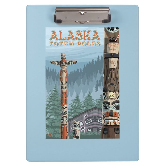Saxman Totem Village Vintage Travel Poster Clipboard (Front)